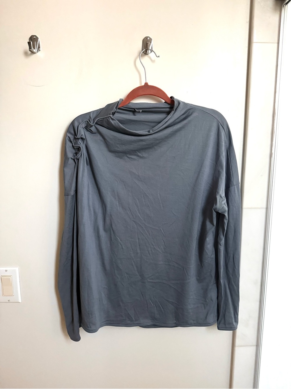 COS Draped Neck Long Sleeve Top | Size S | Blue Gray | Excellent Condition